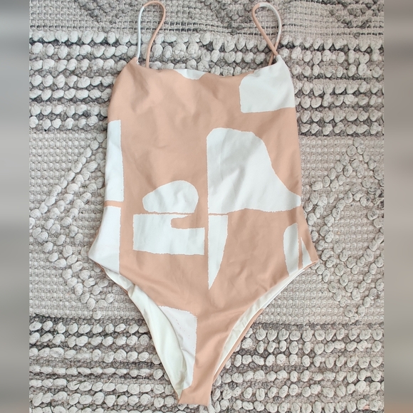 Zulu & Zephyr Terrazzo One-Piece Swimsuit In Beige Size 8 - Picture 3 of 6